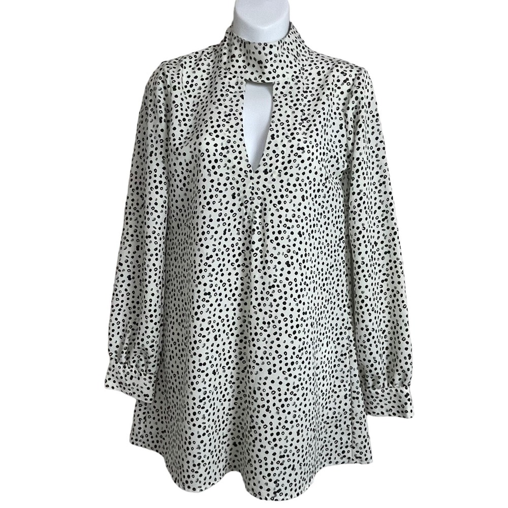NWT Flynn Skye Revolve Leah Ivory Black Dots Dress High Neck‎ Cut Out Tunic Sz S